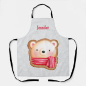 キュートベア顔レッドスカーフ&ローズチーククリスマス エプロン (正面)
