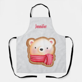 キュートベア顔レッドスカーフ&ローズチーククリスマス エプロン