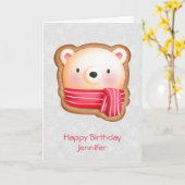 キュートベア顔レッドスカーフ&ローズチーククリスマス カード (黄色い花)