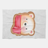 キュートベア顔レッドスカーフ&ローズチーククリスマス キッチンタオル (横)