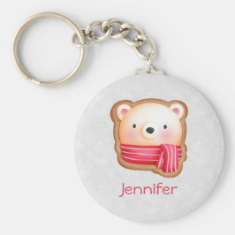 キュートベア顔レッドスカーフ&ローズチーククリスマス キーホルダー