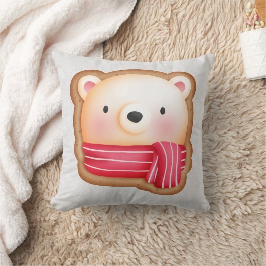 キュートベア顔レッドスカーフ&ローズチーククリスマス クッション (ブランケット)