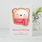 キュートベア顔レッドスカーフ&ローズチーククリスマス シーズンカード (スタンド正面)