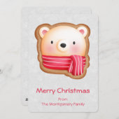 キュートベア顔レッドスカーフ&ローズチーククリスマス シーズンカード (正面/裏面)