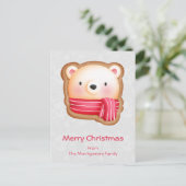キュートベア顔レッドスカーフ&ローズチーククリスマス シーズンポストカード (スタンド正面)