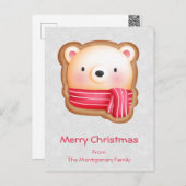 キュートベア顔レッドスカーフ&ローズチーククリスマス シーズンポストカード (正面/裏面)
