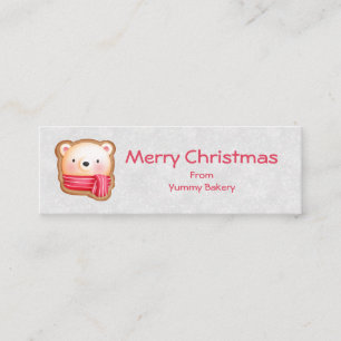 キュートベア顔レッドスカーフ&ローズチーククリスマス スキニー名刺