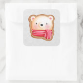 キュートベア顔レッドスカーフ&ローズチーククリスマス スクエアシール (バッグ)