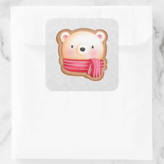 キュートベア顔レッドスカーフ&ローズチーククリスマス スクエアシール (バッグ)