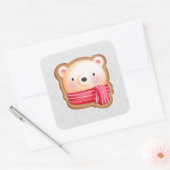 キュートベア顔レッドスカーフ&ローズチーククリスマス スクエアシール (封筒)