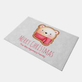 キュートベア顔レッドスカーフ&ローズチーククリスマス ドアマット (アングル)