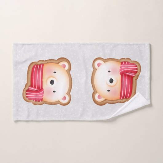キュートベア顔レッドスカーフ&ローズチーククリスマス バスタオルセット (ハンドタオル)