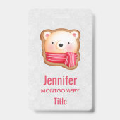 キュートベア顔レッドスカーフ&ローズチーククリスマス バッジ (Back)