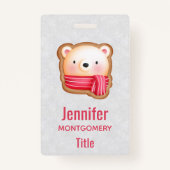 キュートベア顔レッドスカーフ&ローズチーククリスマス バッジ (正面)