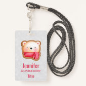 キュートベア顔レッドスカーフ&ローズチーククリスマス バッジ (裏面ランヤード)