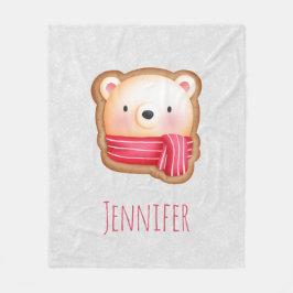 キュートベア顔レッドスカーフ&ローズチーククリスマス フリースブランケット