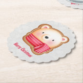 キュートベア顔レッドスカーフ&ローズチーククリスマス ペーパーコースター (アングル)