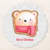 キュートベア顔レッドスカーフ&ローズチーククリスマス ペーパーコースター (正面)