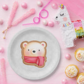 キュートベア顔レッドスカーフ&ローズチーククリスマス ペーパープレート (パーティー)