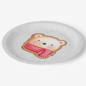 キュートベア顔レッドスカーフ&ローズチーククリスマス ペーパープレート (アングル)