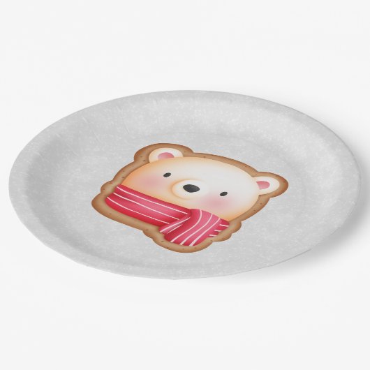 キュートベア顔レッドスカーフ&ローズチーククリスマス ペーパープレート (アングル)