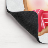 キュートベア顔レッドスカーフ&ローズチーククリスマス マウスパッド (コーナー)