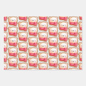 キュートベア顔レッドスカーフ&ローズチーククリスマス ラッピングペーパーシート (正面2)