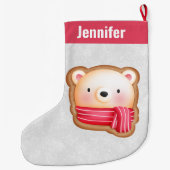 キュートベア顔レッドスカーフ&ローズチーククリスマス ラージクリスマスストッキング (裏面)