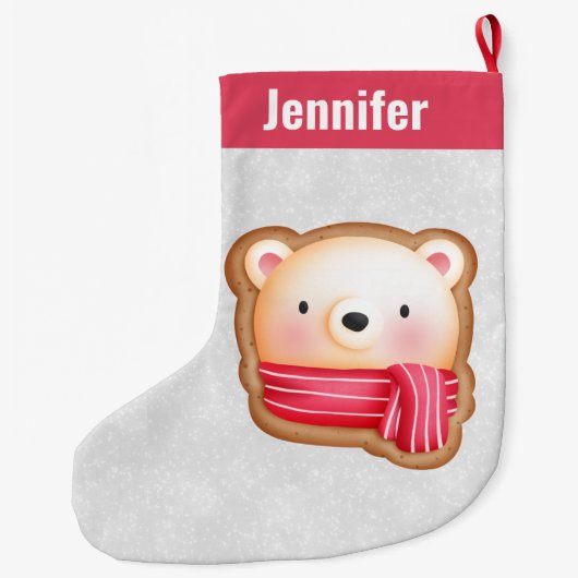 キュートベア顔レッドスカーフ&ローズチーククリスマス ラージクリスマスストッキング (裏面)