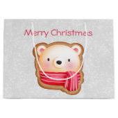 キュートベア顔レッドスカーフ&ローズチーククリスマス ラージペーパーバッグ (正面)