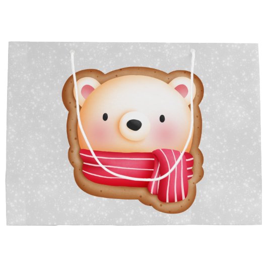 キュートベア顔レッドスカーフ&ローズチーククリスマス ラージペーパーバッグ (裏面)