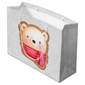 キュートベア顔レッドスカーフ&ローズチーククリスマス ラージペーパーバッグ (裏面アングル)