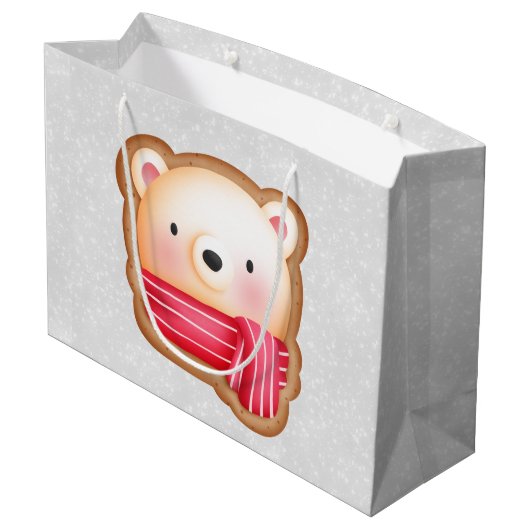 キュートベア顔レッドスカーフ&ローズチーククリスマス ラージペーパーバッグ (裏面アングル)