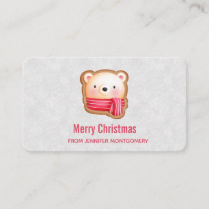 キュートベア顔レッドスカーフ&ローズチーククリスマス 名刺
