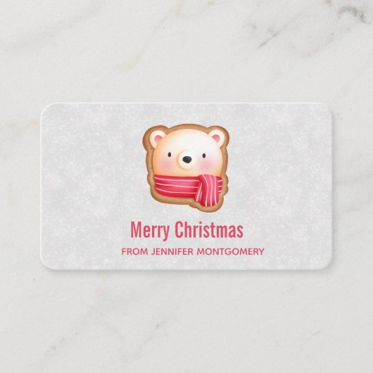 キュートベア顔レッドスカーフ&ローズチーククリスマス 名刺 (正面)
