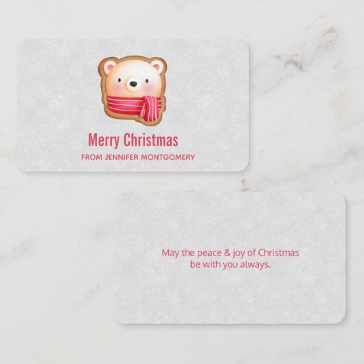キュートベア顔レッドスカーフ&ローズチーククリスマス 名刺 (正面/裏面)