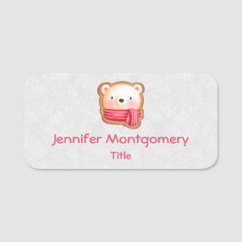 キュートベア顔レッドスカーフ&ローズチーククリスマス 名札