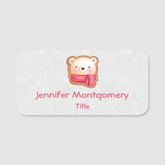 キュートベア顔レッドスカーフ&ローズチーククリスマス 名札 (正面)