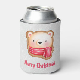 キュートベア顔レッドスカーフ&ローズチーククリスマス 缶クーラー