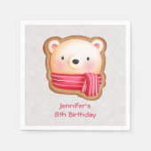 キュートベア顔レッドスカーフ&ローズチーク誕生日 スタンダードカクテルナプキン (正面)