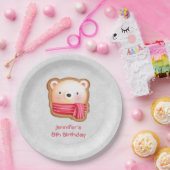 キュートベア顔レッドスカーフ&ローズチーク誕生日 ペーパープレート (パーティー)