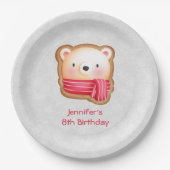 キュートベア顔レッドスカーフ&ローズチーク誕生日 ペーパープレート (正面)