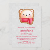 キュートベア顔レッドスカーフ&ローズチーク誕生日 招待状 (正面/裏面)