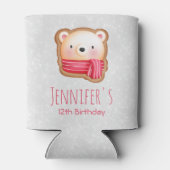 キュートベア顔レッドスカーフ&ローズチーク誕生日 缶クーラー (裏面)