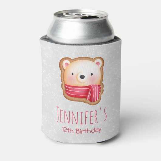 キュートベア顔レッドスカーフ&ローズチーク誕生日 缶クーラー (缶裏面)