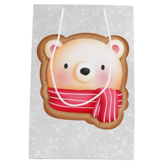 キュートベア顔レッドスカーフ&ローズチーク ミディアムペーパーバッグ (裏面)