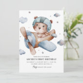 キュートベア飛行機タイムフライ1st誕生日パーティー 招待状 (スタンド正面)