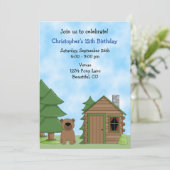 キュートベア&キャビン誕生日招待状forボーイズ 招待状 (スタンド正面)