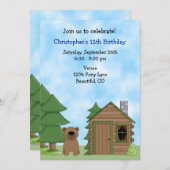 キュートベア&キャビン誕生日招待状forボーイズ 招待状 (正面/裏面)