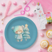 キュートベア&クリスマスツリーティール（緑がかった色）ホリデー ペーパープレート (パーティー)